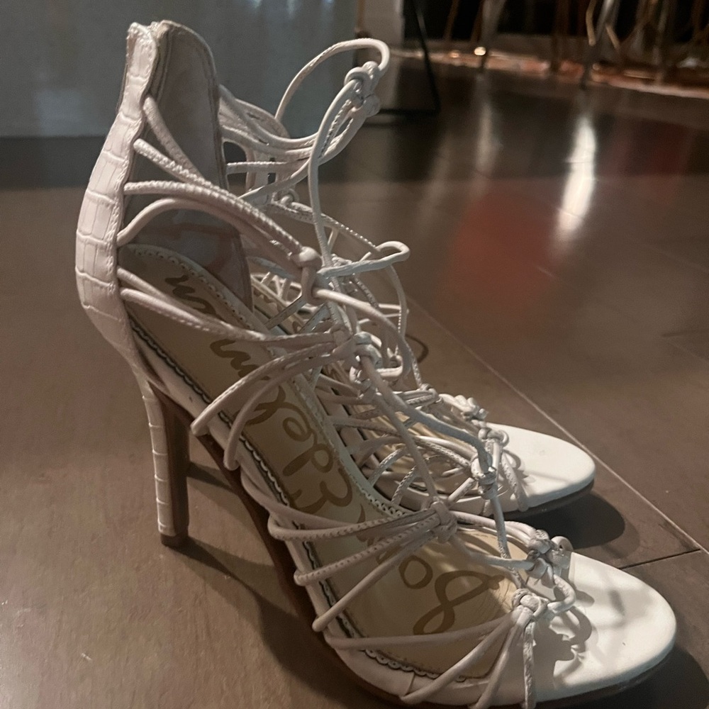 Sam Edelman White Tie up  Heels w/ back zipper
